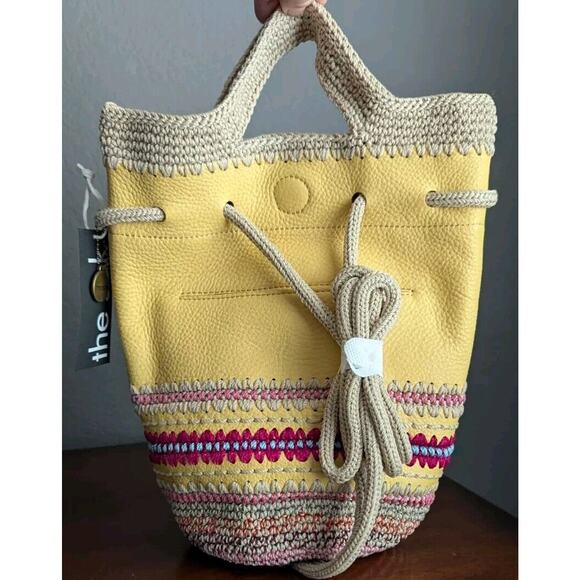 The SAK Striped Leather Crochet Backpack Yellow Seminyak Bag Purse Boho Dylan main image 9